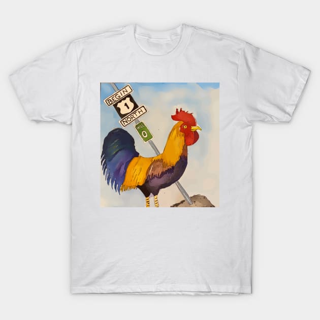 Key West Rooster add Mile Marker 0, Florida T-Shirt by WelshDesigns